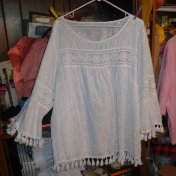 WOMAN Tops - LADIES GORGEOUS WHITE 100% COTTON TASSEL TOP-LIGHT LOOSE COOL COMFORT-SZ 3X